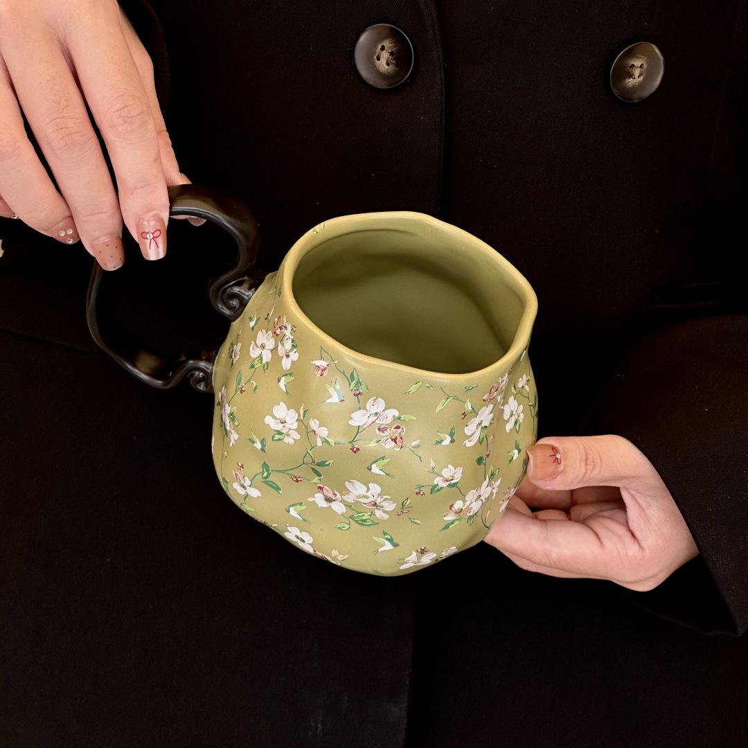 

Ретро китайские керамические кружки Большой емкости кофейные чашки Бытовые стаканы для воды с высокими стандартами внешнего вида Офисные чашки для завтрака Чайные чашки 400ml