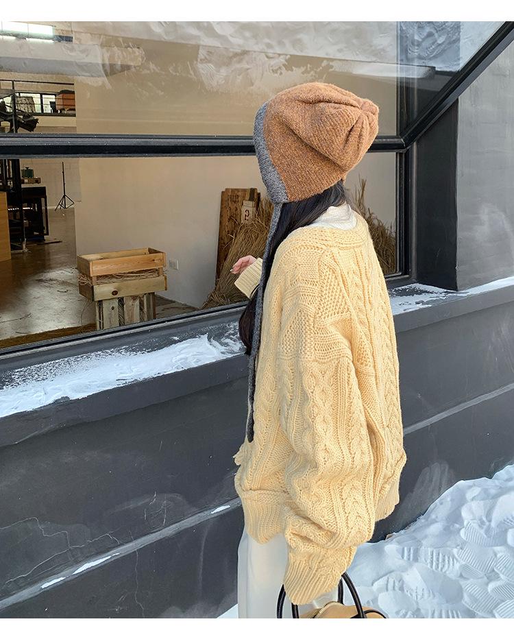 Women's Korean Style Wool Knit Ear Protection Hat - Winter Warm Lace-Up