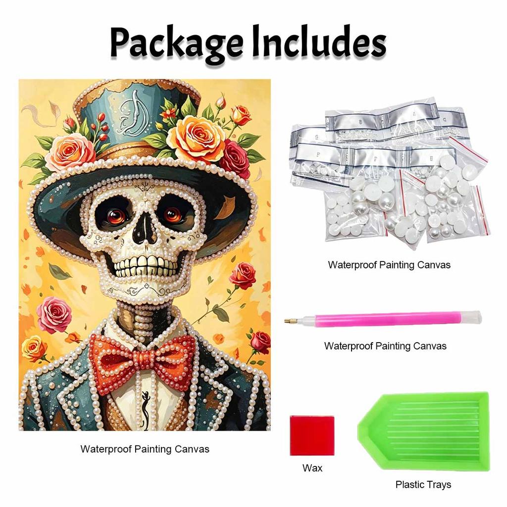 Halloween pearl painting art full pearl handmade diy home decorations skull gentleman rose decor