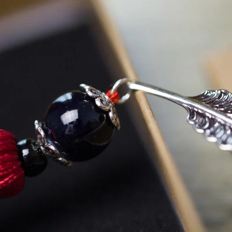 Fashion Classical Chinese Style Silver Metal Leaf Feather Tassel Bookmark Document Book Mark Label Christmas Gifts