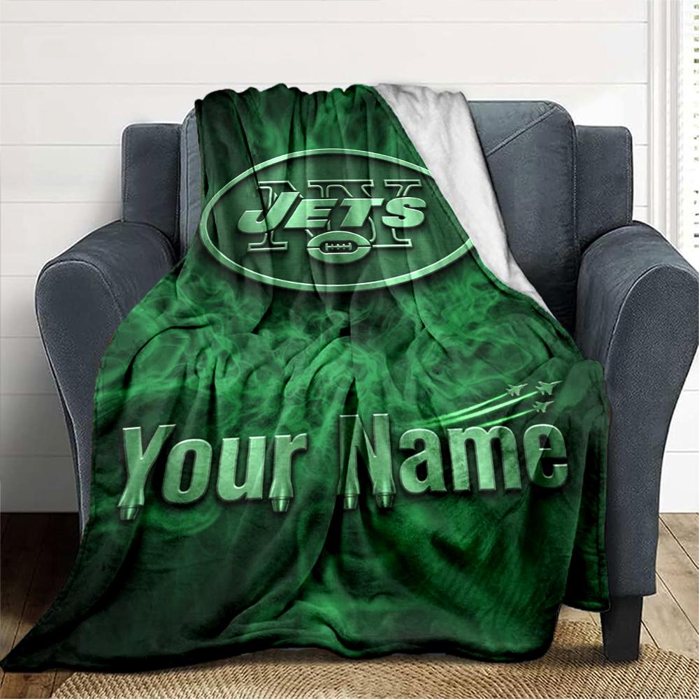 Name Custom New york jets Logo Print Flannel Blanket High Quality Warm Comfortable Cover for All Seasons Perfect for Gifts Home Decor