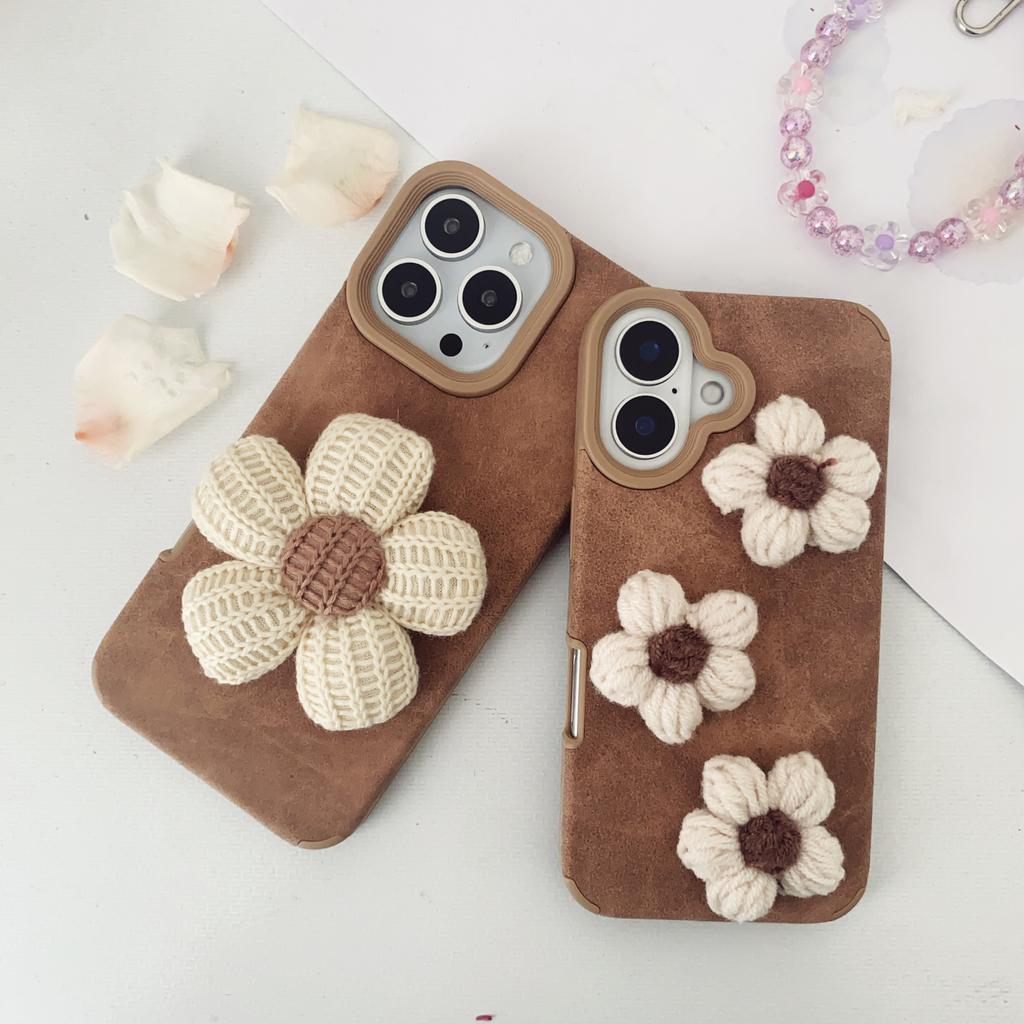 Big/Small Flower Brown Phone Case Protective Cover for iPhone 13/14/15/16 Pro Max