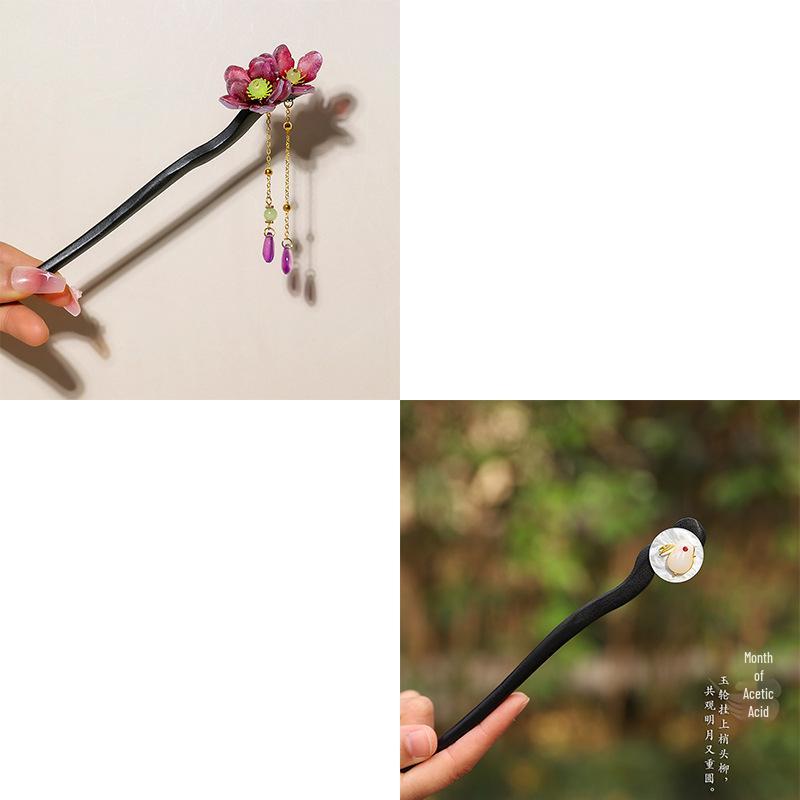 Imitation Ebony Hairpin Holder: Ancient Style Hanfu Hair Accessory, Qipao Ornament Gift for Women