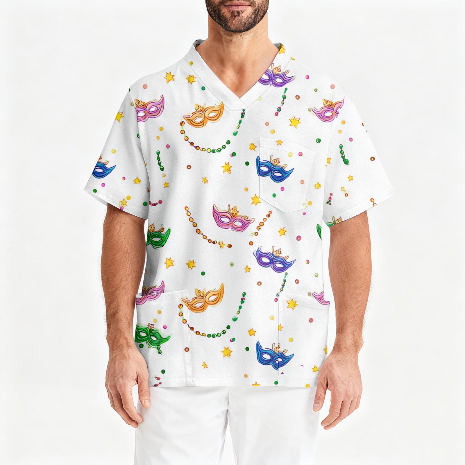 

Мужская рабочая блузка с короткими рукавами и v-образным вырезом с принтом, топ с нагрудным карманом XL