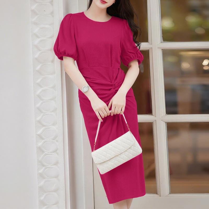 

ZANZEA Женское повседневное платье-футляр с круглым вырезом и коротким рукавом на лето S темно-розовый