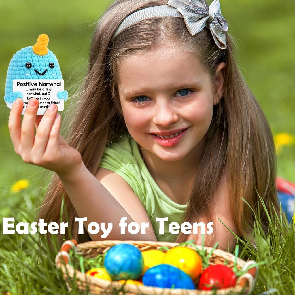 Handmade Knitted Positive Narwhal Doll With Card Home Room Decor Crochet Emotional Inspirational Support Narwhal Desk Ornament