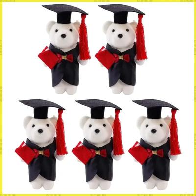10 Pcs Set Graduation Bear Dolls Soft Plush Mini Bears With Graduation Cap Gown Red Diploma Ceremony For Graduates Bouquet Decor
