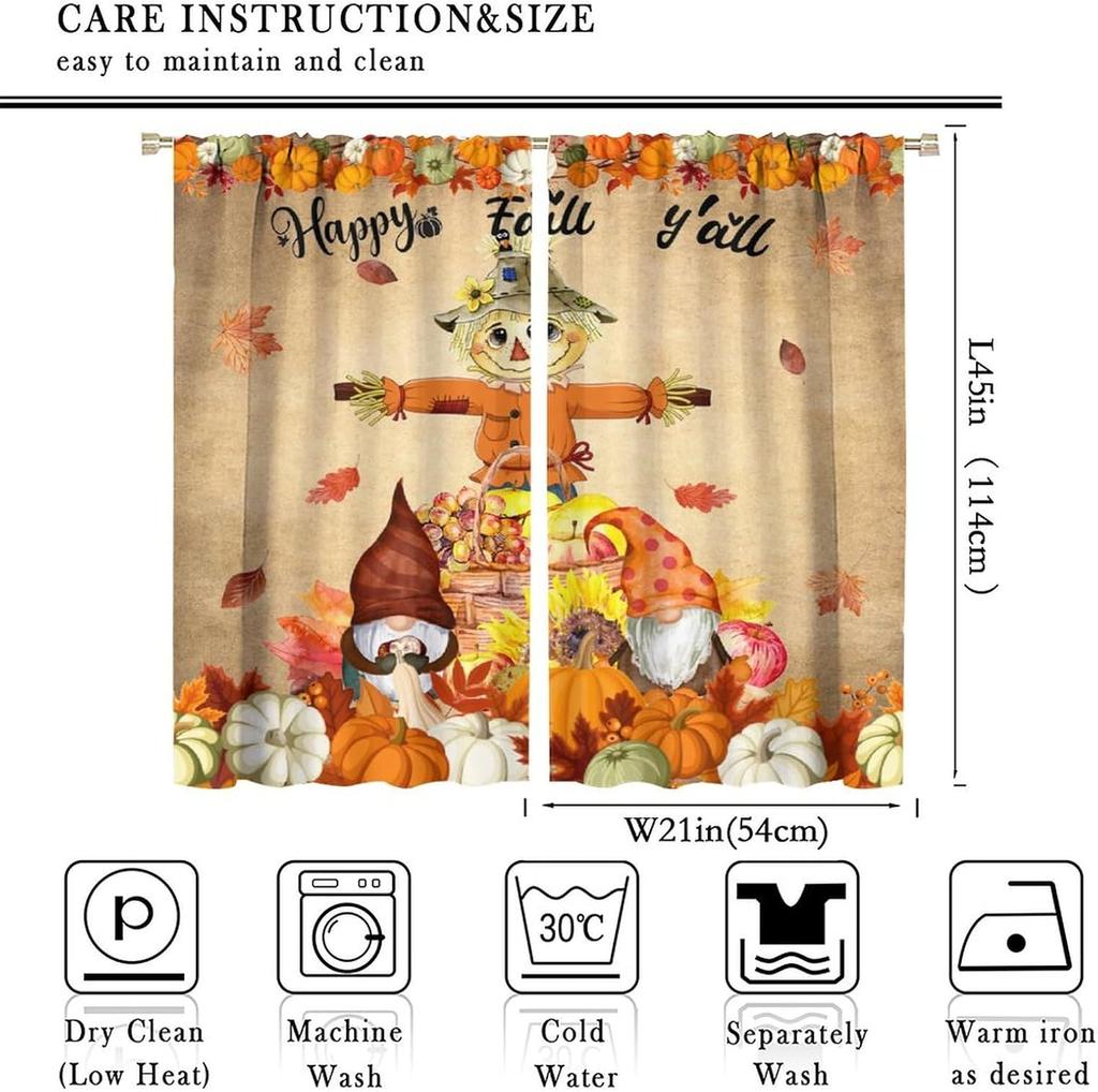 Autumn Fall Harvest Decor Window Curtains Happy Fall Pumpkin Scarecrow Seasonal Nursery Drapes Halloween Window Treatment