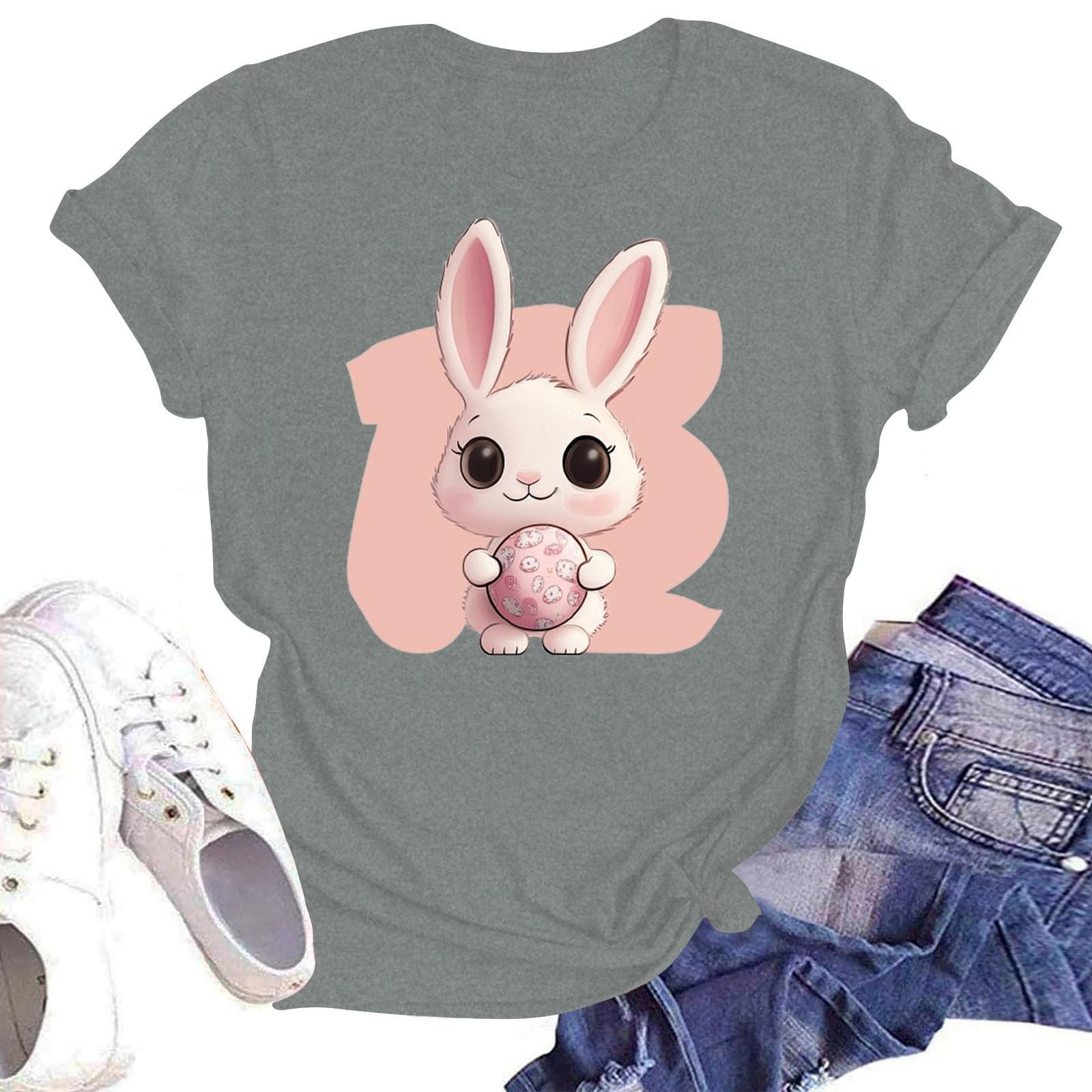 Счастливой Пасхи женская мода принтованный круглый вырез короткий рукав футболка пуловер топ M