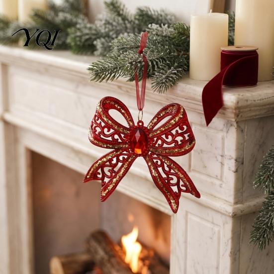 Reusable Acrylic Bows Faux Crystal Bow Christmas Ornament, Sparkly Hollow Decorative for Garlands Knot Hanging Decoration Home New Year Party
