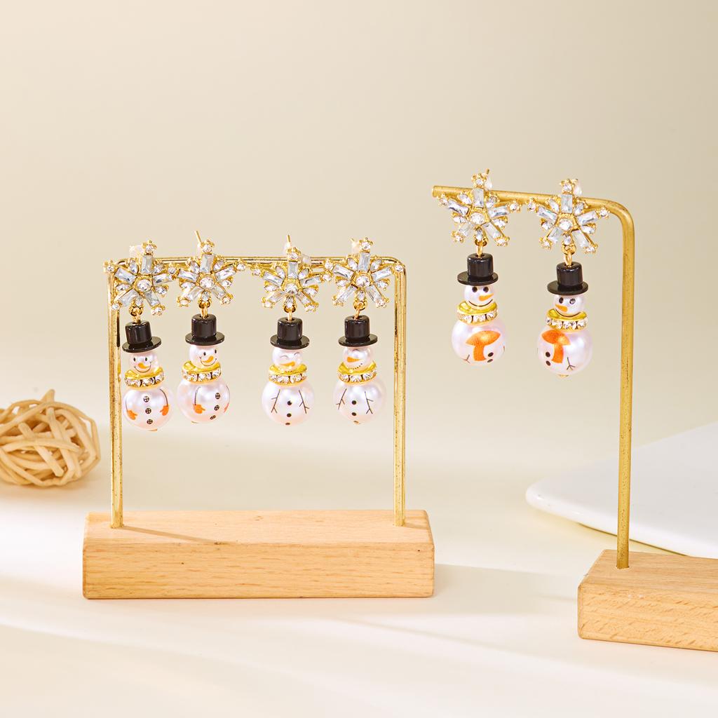 Trendy Christmas Snowman Drop Earrings for Women Light Luxury Imitation Pearl Crystal Snowflake Earrings New Year Party Jewelry