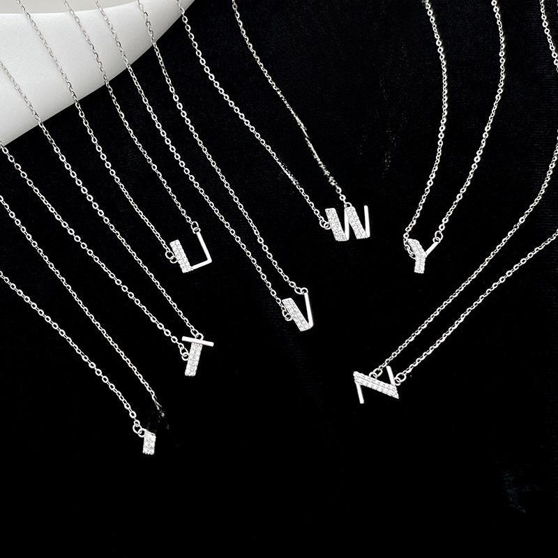 Banyan Tree S925 Silver Alphabet Necklace: Women's Summer Diamond Pendant with 26 English Letters Elegantly Designed.