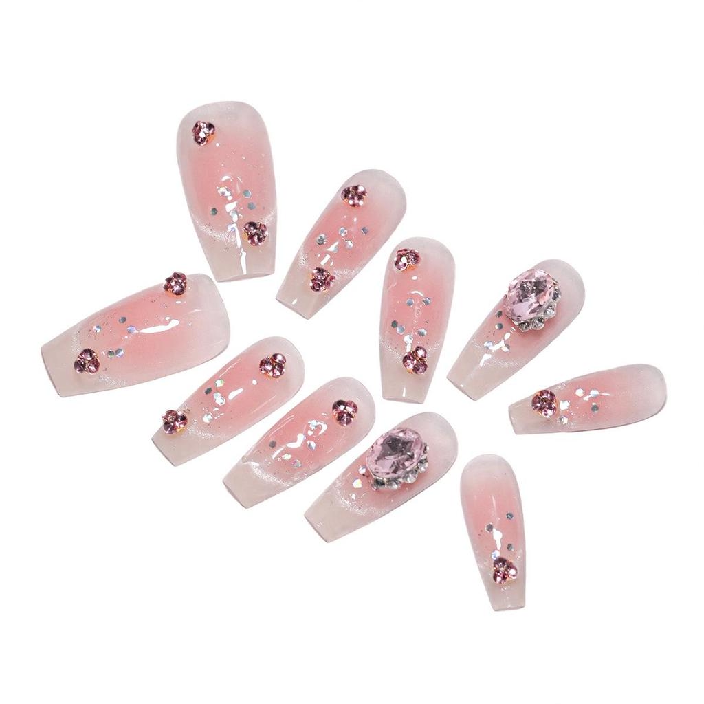 10-Piece Luxe Fake Nails: Blush & Glitter Press-On French Cat-Eye Tips for Seductive Style