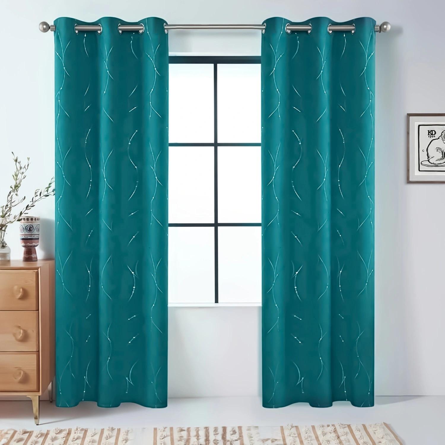 1 шт. Затемняющая штора цвета озерный синий – Геометрический узор золотой фольгой, Верх с люверсами, Современная штора для окна width100 *length 50cm синий