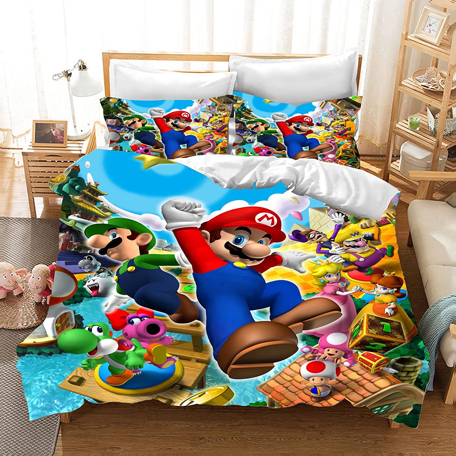 

Mario Duvet Cover Set Comforter Bedding 3d Children S Bedding Set 3-Piece 1 Quilt Cover King Size 203X228CM