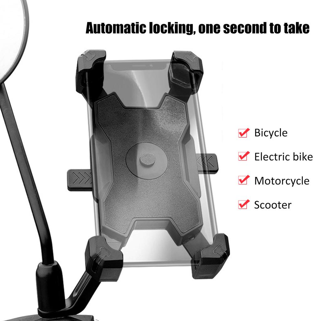 Bike Phone Stand Rotatable Navigation Locking Motorcycle Cycling Bracket Rearview Mirror
