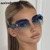 Oversized Rimless Square Sunglasses Women  Luxury Brand Trendy Punk Frameless Sun Glasses For Ladies Vintage Outdoor Shades