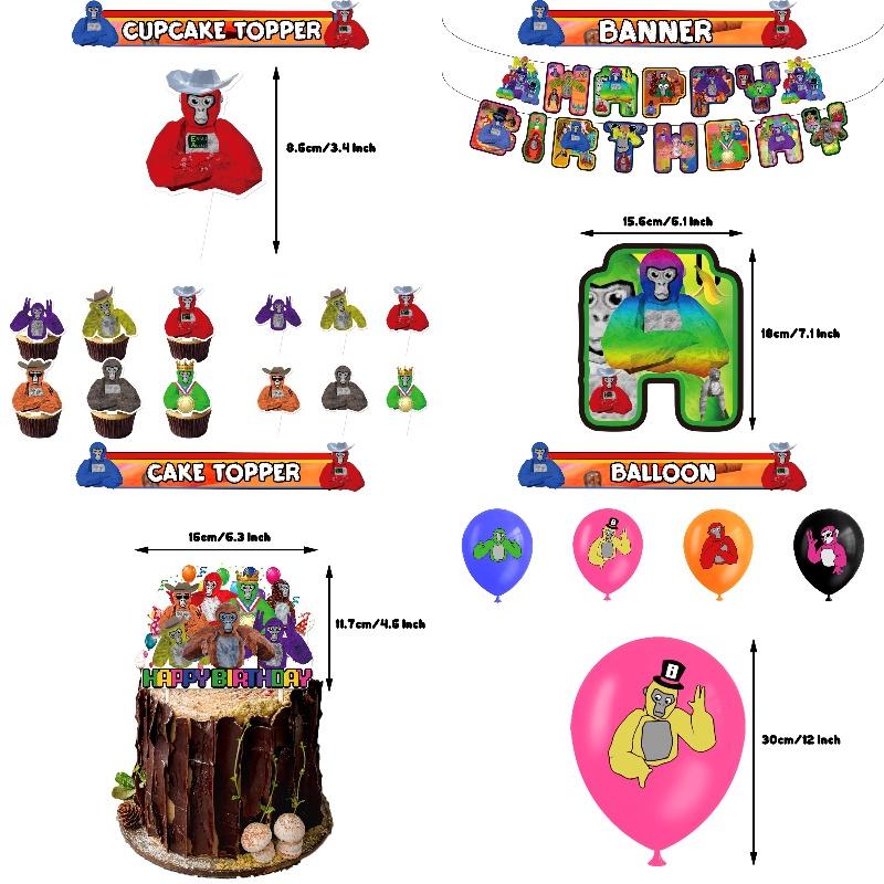 Gorilla Tag Birthday Party Decoration Set Spiral Balloon Arrangement With Cake Topper And Flag