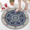 Large Decorative Round Area Rug Blue and Beige Ornate Moroccan Pattern Circular Living Room Home Decor Accent Mat