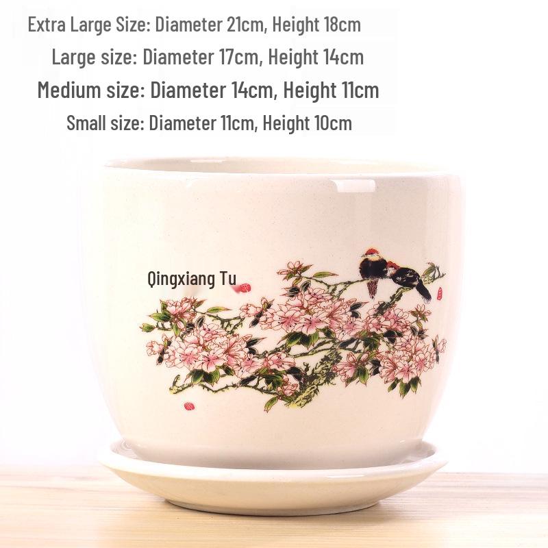 Extra Large Ceramic Flower Pot with Saucer for Succulents and Orchids, Creative Balcony Gardening Stand.