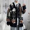 Pánský retro americký kreslený žakárový svetr s V-výstřihem - Trendy, Univerzální, Volný střih s knoflíky pro podzim a zimu