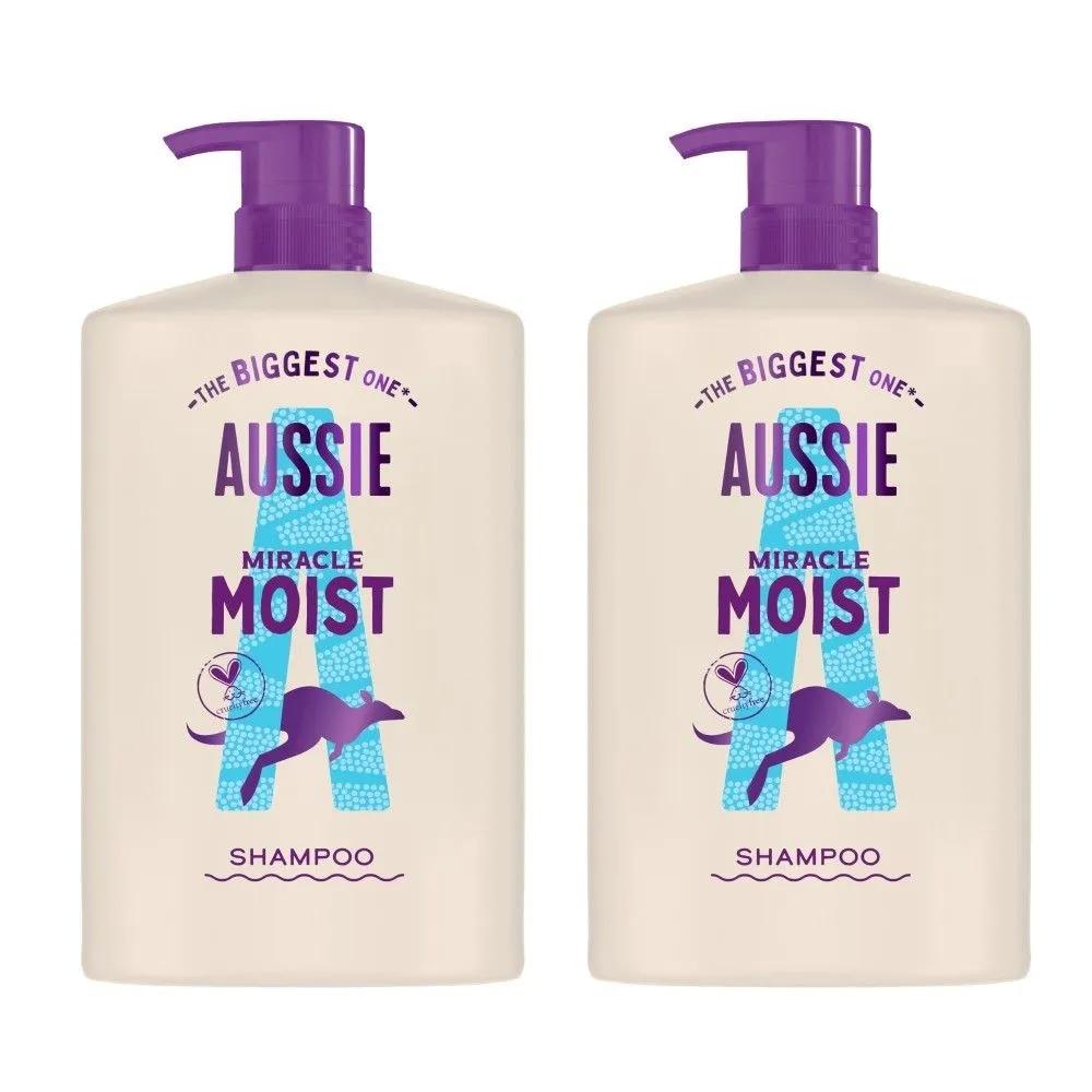 Aussie Miracle Moist Shampoo for Dry and Damaged Hair 1L x 2 bottles