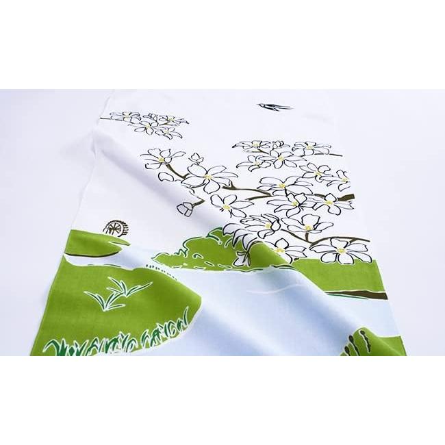 Somenbo Tenugui "Seimei Season" Hand-dyed 100% Cotton Tokka Made in Japan 35cm x 100cm Spring to Early Summer Pure Lively Landscape Design