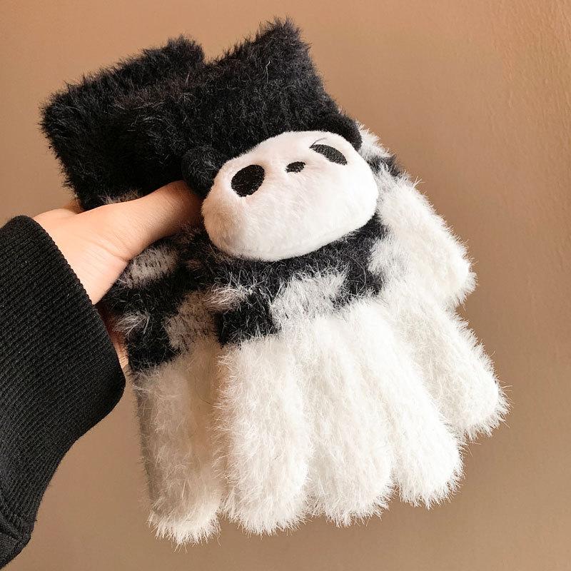 

Милые плюшевые варежки с красной пандой для женщин на зиму с сенсорным экраном для студентов, катающихся на электросамокатах, чтобы сохранить тепло и утолщенные One size