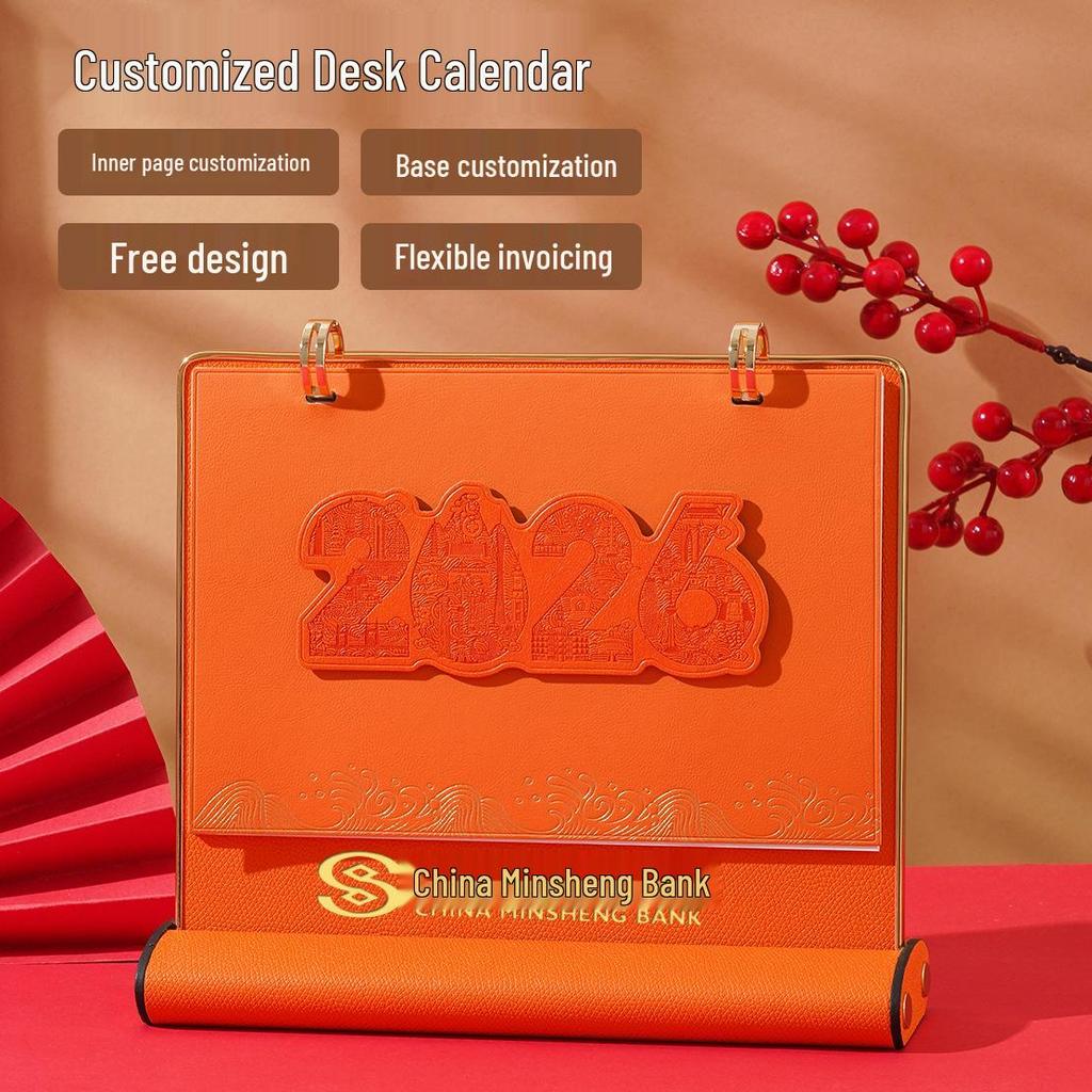 2026 Creative Leather Desktop Calendar with Custom Logo