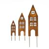 Wooden Houses Metal Decoration Ornament For Garden A-frame Korten Effect Set of 3pcs