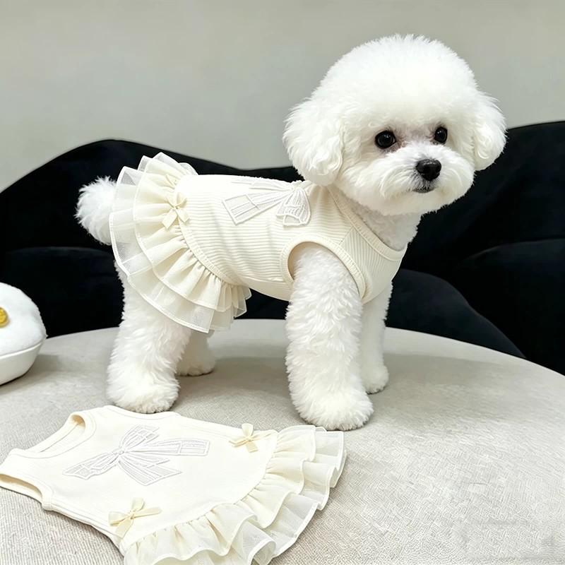 Dog clothes summer foreign style princess style striped tutu skirt small dog bichon teddy breathable mesh dress