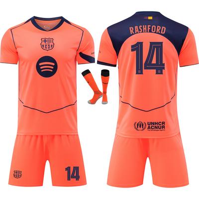 25-26 Barcellona UEFA Champions League Maglia da Calcio Arancione per Bambini e Adulti RASHFORO #14