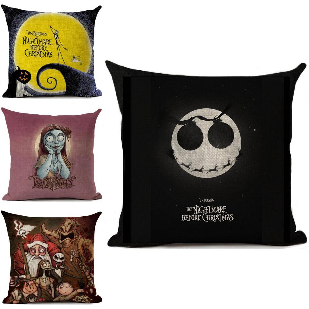 Nightmare Before Christmas Cotton Linen Throw Pillow Case Sofa Cushion Cover Home Decor