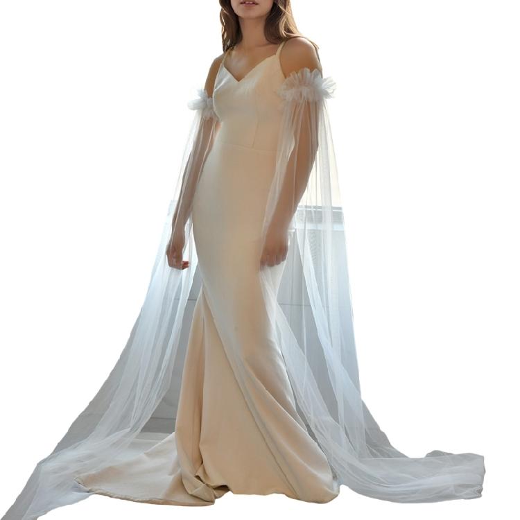 Flowy Tulle Bride Sleeve Covers Elasticated Wristband Seamless Integration For Evening Gowns And Photo Props