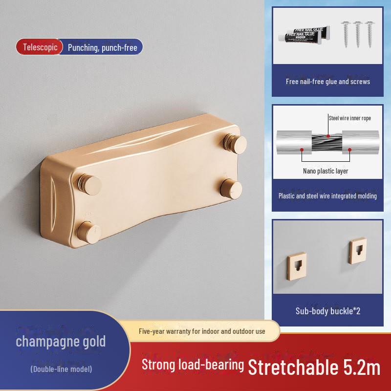 

«Настенная двойная веревка для сушки белья из нержавеющей стали для балкона или ванной комнаты отеля»