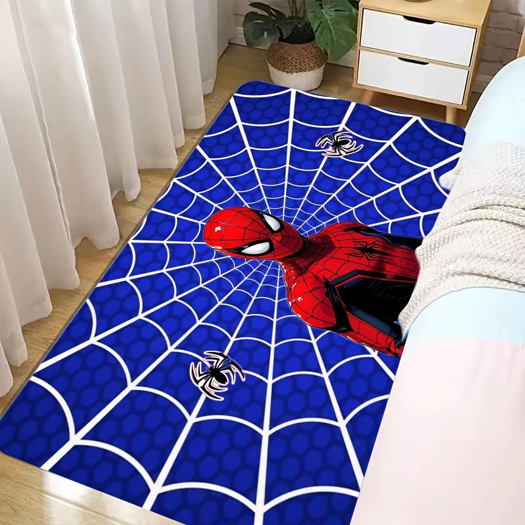 Marvel 1pc Cartoon Print Doormat, Spider-Man in Red and Black Suit with White Spiderweb Background and Black Spider Decorative