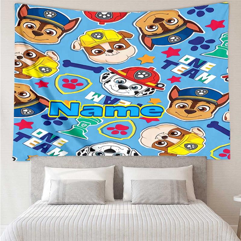 Custom Name PAW Patrol Print Tapestry, Backdrop, Easy Setup, Ideal for Bedroom, Office & Living Room, with Aesthetic Wall Hanging Decor.