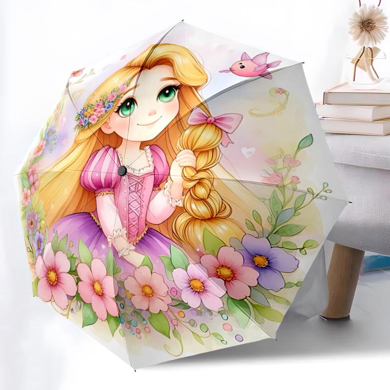 1pc Adorable Rapunzel and Animals Automatic 3-Fold Umbrella Design, Cute Cartoon Pattern, Portable Outdoor Umbrella, Perfect, Holiday Gift f