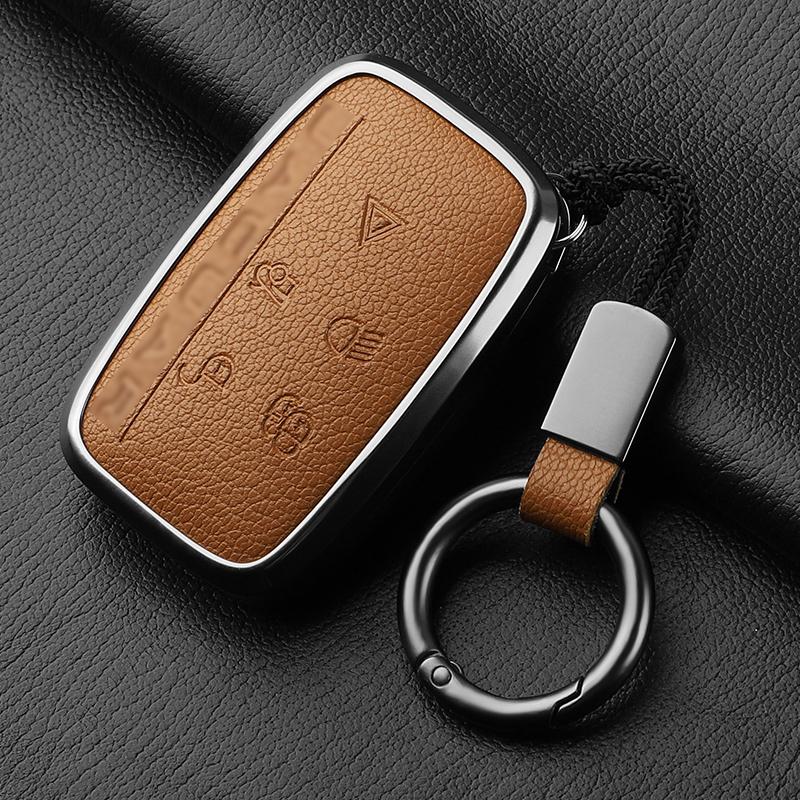 Aluminiumlegierung Ziegenleder Auto Schlüsselhülle Abdeckung für Jaguar JLR XF XJ XE XJL XFL I-PACE E-PACE F-Pace Auto Schlüsselhülle Schutz Fob