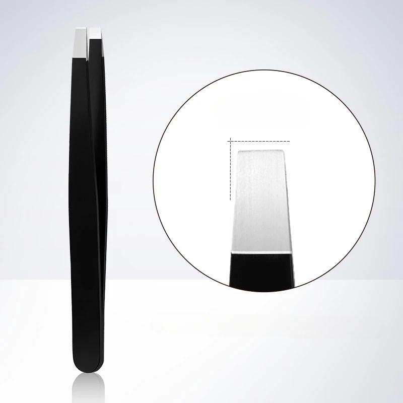 Stainless Steel Black Eyebrow Tweezer with Slant and Flat Point Beauty Tools for Eyelash Tweezer & Ingrown Hair Removal