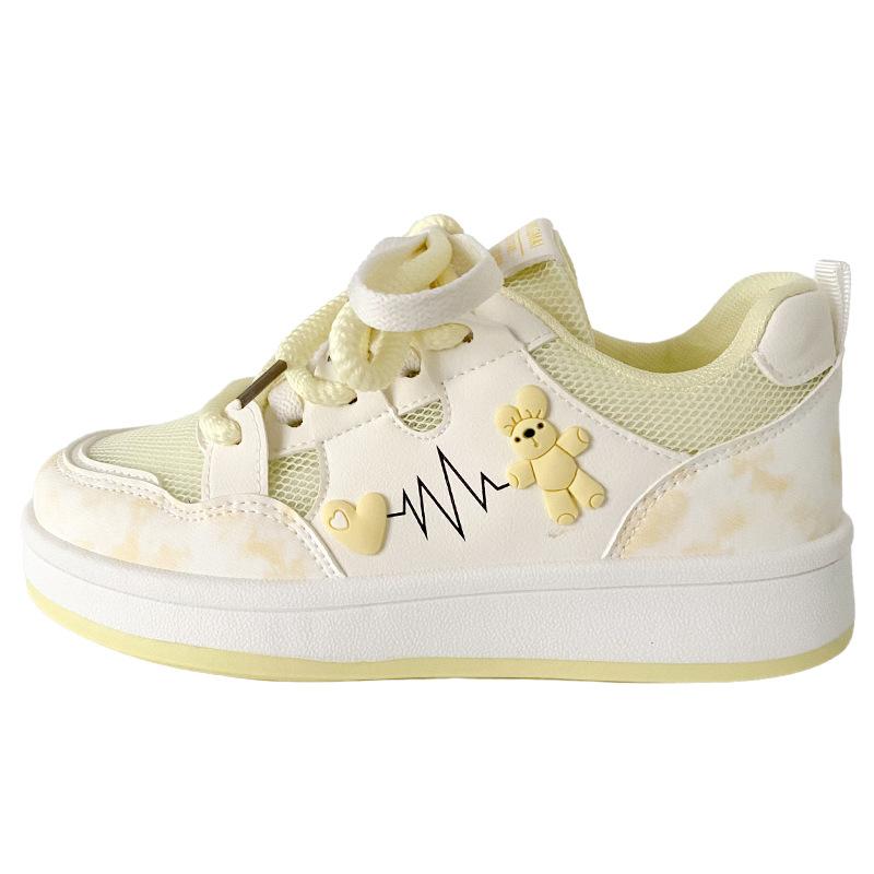 

B2306 латексная стелька/обувь на толстой подошве женская обувь летняя дышащая сетка 2025 новая нишевая обувь с круглым носком белая обувь 35 жёлтый