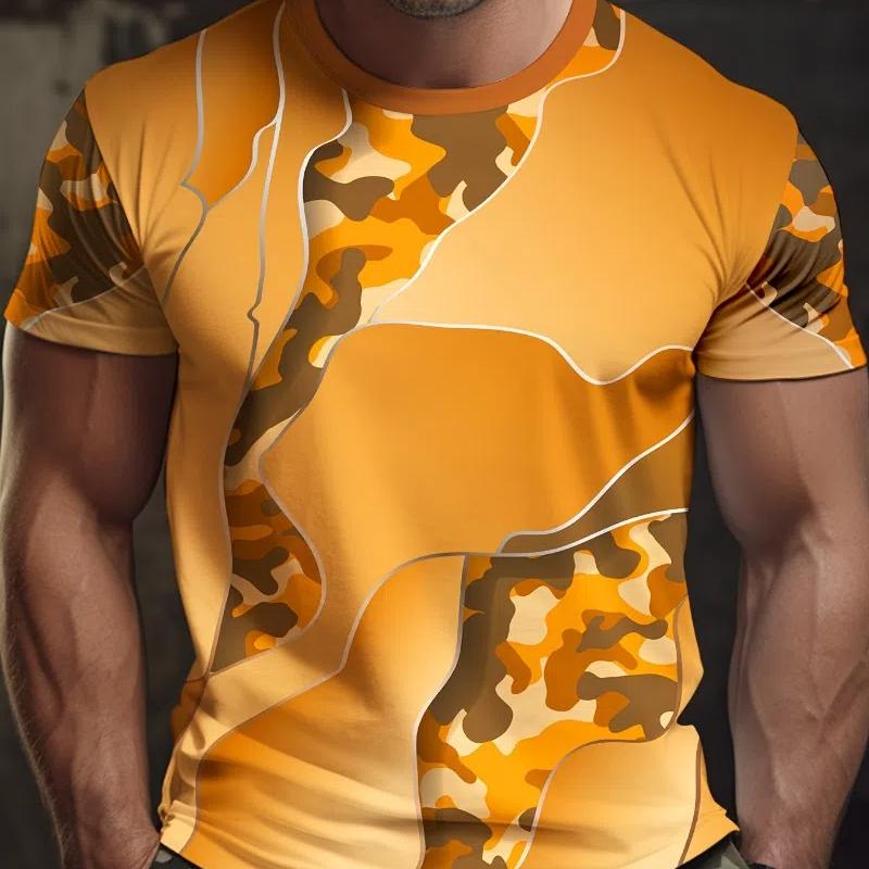 

Мужская футболка с камуфляжным принтом, повседневные футболки с коротким рукавом и круглым вырезом, удобные и быстросохнущие футболки для мужчин, классные топы на лето 6XL