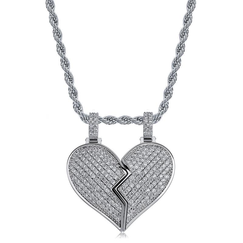 

Unisex Hip Hop Gemstone Pendant Necklace with Double Buckle and Detachable Heart Design