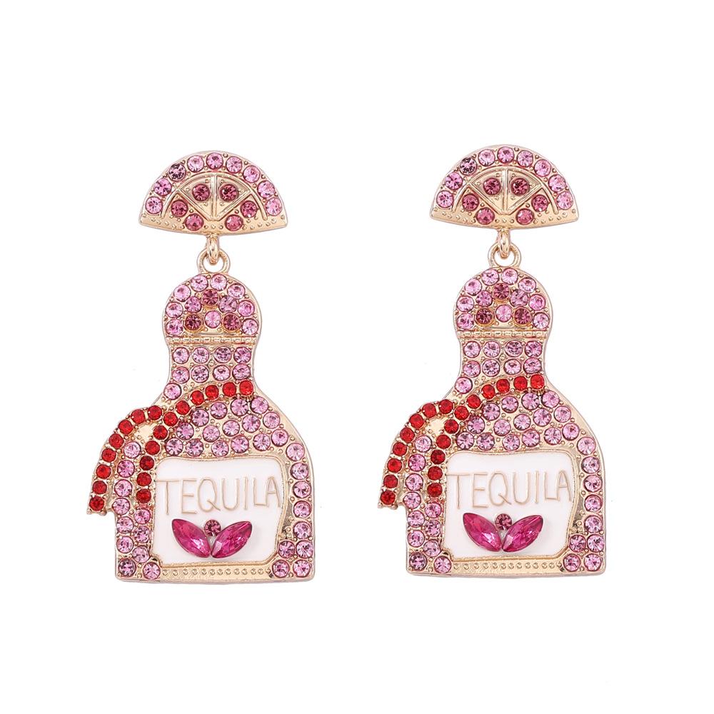 Fashion Wine Bottle Earrings 11 Color Optional Letter Perfume Bottle Alloy Full Diamond Ladies Ear Jewelry