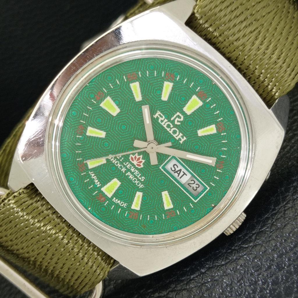 

ЯПОНИЯ ВИНТАЖНЫЕ ЧАСЫ RICOH R31 АВТОМАТИЧЕСКИЕ МУЖСКИЕ ЗЕЛЕНЫЙ ЦВЕТ ЦИФЕРБЛАТА a701939-5 R207-a701939