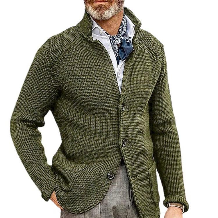 Stand Collar Men Cardigan Long Sleeve Pockets Thickened Cardigan Sweater Jackets Winter Solid Color Buttons Knitted Sweater Coat