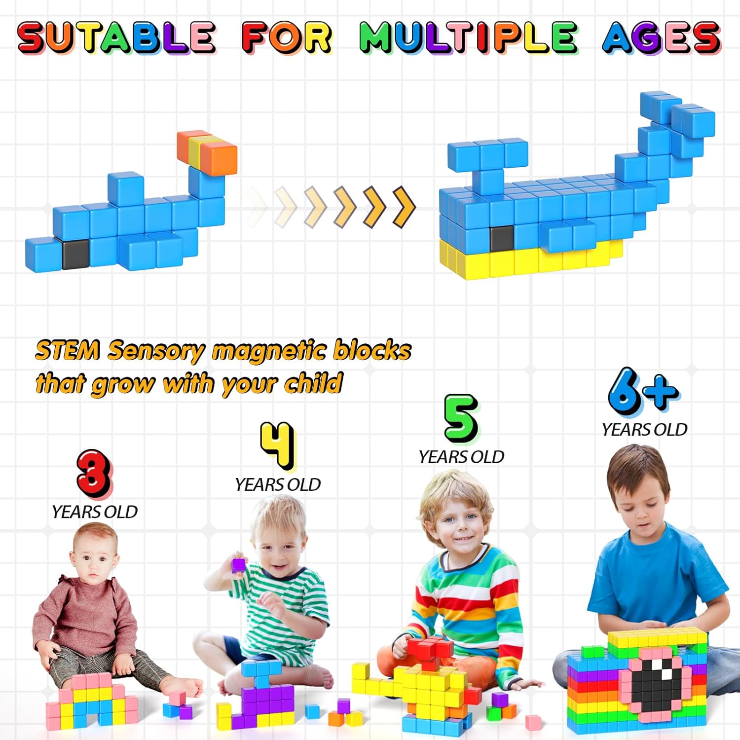 54 PCS Magnetic Blocks, Magnetic Building Blocks for Toddlers 3+, Montessori Toys, Magnet Cubes, Preschool STEM Educational Sensory Magnet Toys for