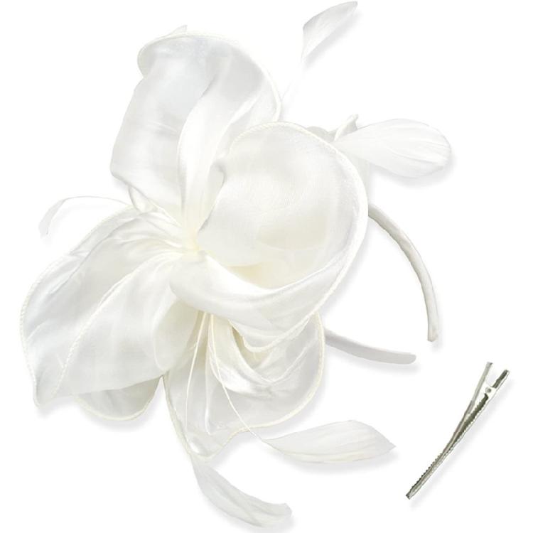 Elegant Feather Organza Fascinator Hair Hoop Church Dress Up Wedding Headpiece