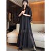 Plus Size French Patchwork Round Neck Summer Dress - Women's Versatile Solid Color Skirt