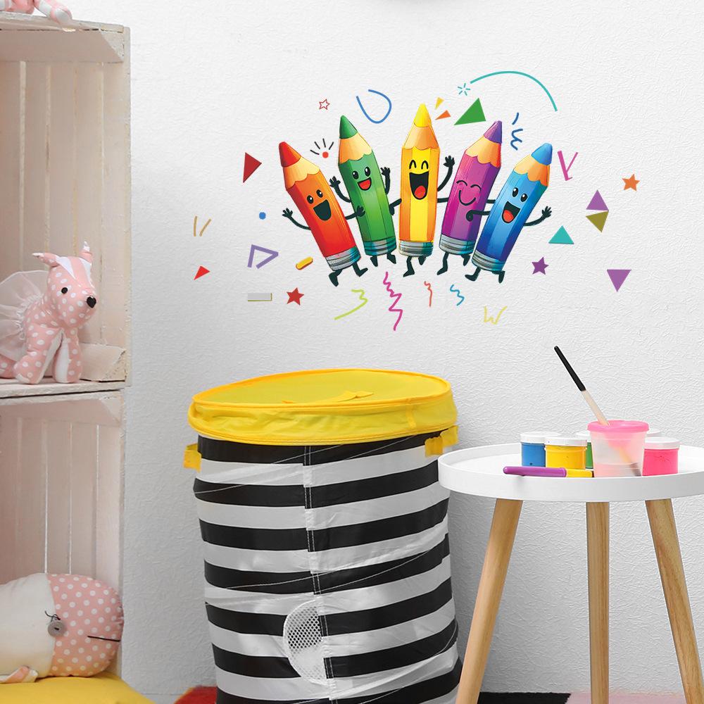 Self-adhesive Colorful Cute Pencil Wall Stickers for Classroom Study Entryway Home Decor